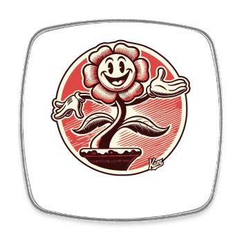 Funny Retro Cartoon Flower - Square fridge magnet - white - Front