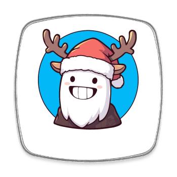 Christmas Yeti with Antlers and Santa Hat - Square fridge magnet - white - Front