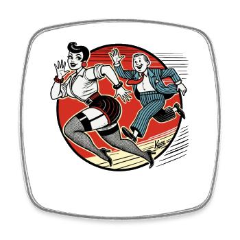 Parodie: Der gute alte Cartoon: Mann jagt Frau - Viereckiger Kühlschrankmagnet - Weiß - Vorne
