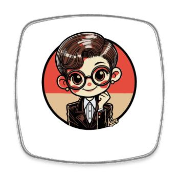 Chibi Bücherwurm Nerd Mädchen im Retro-Stil - Viereckiger Kühlschrankmagnet - Weiß - Vorne