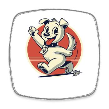 Retro cartoon dog walks by - Square fridge magnet - white - Front