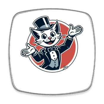 Chat joyeux en smoking et chapeau - Magnet carré - blanc - Devant