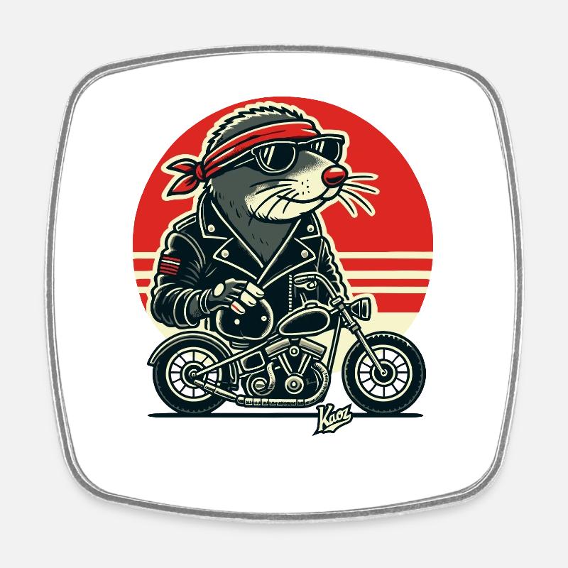 Blinder Maulwurf Rocker mit Motorrad - Viereckiger Kühlschrankmagnet - Weiß