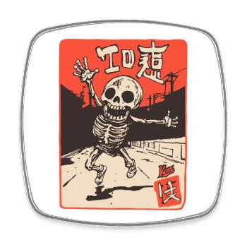 Japonais Edo Japon Rétro Dessin animé Squelette - Magnet carré - blanc - Devant