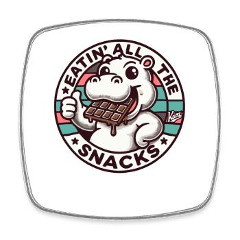 Funny hippo eating chocolate and all snacks - Square fridge magnet - white - Front
