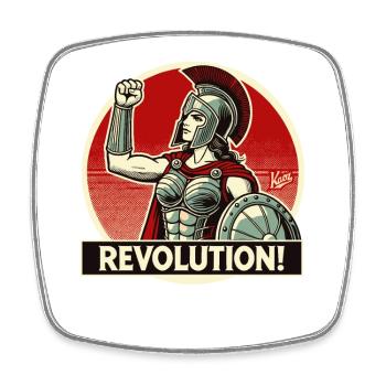 Un guerrier spartiate lève le poing pour la révolution - Magnet carré - blanc - Devant