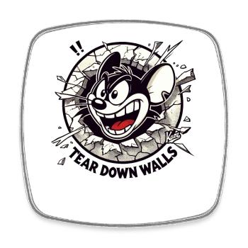 Intense and dynamic mouse wants to tear down walls - Square fridge magnet - white - Front