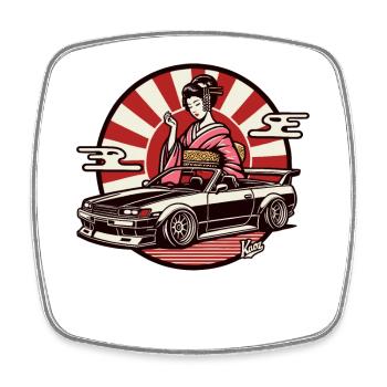 Geisha japonaise et voiture JDM Motorsport - Magnet carré - blanc - Devant