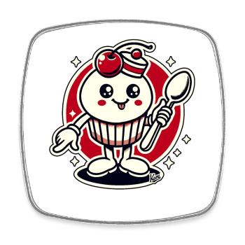 Cupcake-Kirsch-Löffel-Typ - Viereckiger Kühlschrankmagnet - Weiß - Vorne