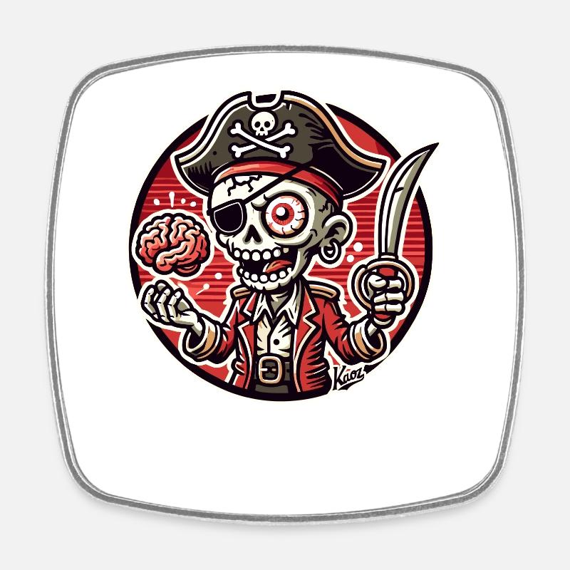 Crâne de pirate homme avec cerveau - Magnet carré - blanc