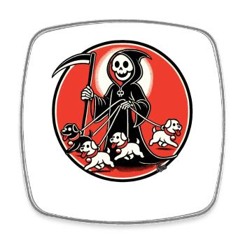 Une joyeuse faucheuse se promène avec un chiot - Magnet carré - blanc - Devant