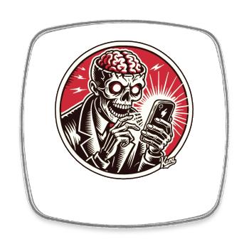 Squelette de zombie pendant le doomscrolling sur smartphone - Magnet carré - blanc - Devant