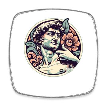 David mit Daumen hoch in Florenz mit Blumen - Viereckiger Kühlschrankmagnet - Weiß - Vorne