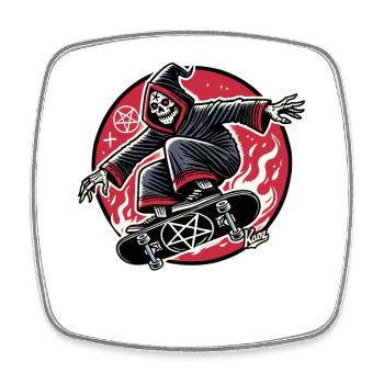 Grim Reaper Skateboarder fait des figures Skateboard - Magnet carré - blanc - Devant