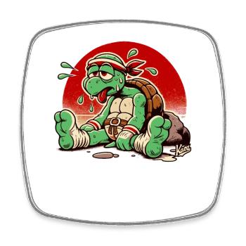 Une tortue d’arts martiaux épuisée fait une pause - Magnet carré - blanc - Devant