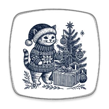 Drôle de chat Noël rétro vintage - Magnet carré - blanc - Devant
