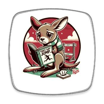 Un kangourou triste lit un livre sur la conformité - Magnet carré - blanc - Devant