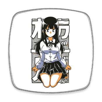 Japanisches Schulmädchen Cartoon - Viereckiger Kühlschrankmagnet - Weiß - Vorne