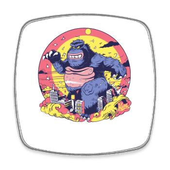 Funny monster walks through the city - Square fridge magnet - white - Front