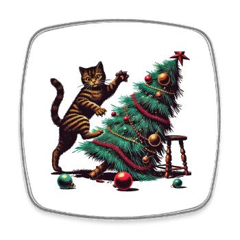 Lustige Katze Weihnachten Retro Vintage - Viereckiger Kühlschrankmagnet - Weiß - Vorne