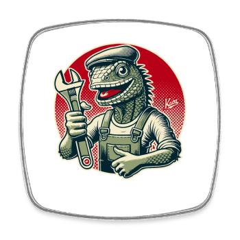 Artisan lézard avec clé - Magnet carré - blanc - Devant