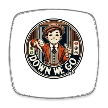 Elevator Liftboy: thumbs down, it's going down - Square fridge magnet - white - Front