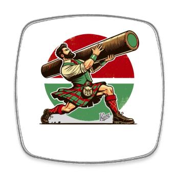 Homme écossais avec tronc en bois - Caber Toss - Magnet carré - blanc - Devant