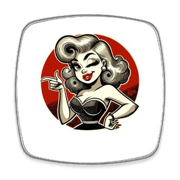 Retro blonde with wink and snap - Square fridge magnet - white - Front