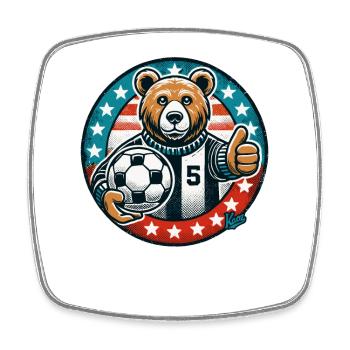Ours de football avec ballon et pouce vers le haut - Magnet carré - blanc - Devant