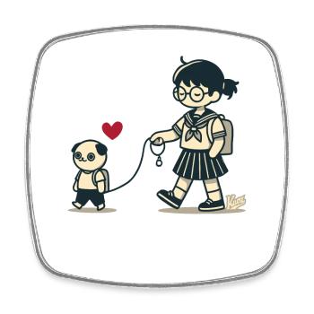 Otaku japonais marchant avec une écolière - Magnet carré - blanc - Devant