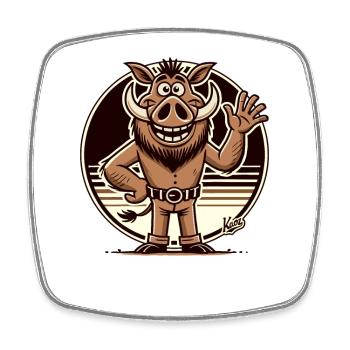 Friendly wild boar waving - Square fridge magnet - white - Front