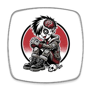 Funny and cute brain zombie emo punk girl - Square fridge magnet - white - Front