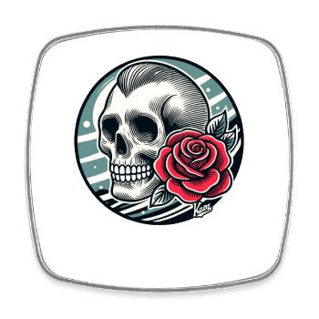 Retro-Schädel und Rose - Viereckiger Kühlschrankmagnet - Weiß - Vorne