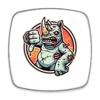 Unzufrieden und Daumen-runter-Zombie-Nashorn - Viereckiger Kühlschrankmagnet - Weiß - Vorne