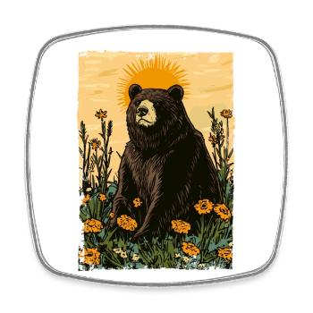 Ours sur prairie ensoleillée pleine de fleurs - Magnet carré - blanc - Devant