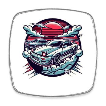 JDM Japan Sportwagen im Sonnenuntergang - Viereckiger Kühlschrankmagnet - Weiß - Vorne