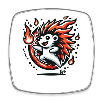 Cheerful hot hedgehog with fire - Square fridge magnet - white - Front
