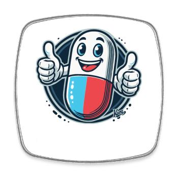Thumbs up, happy medicine pill - Square fridge magnet - white - Front