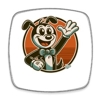 Retro Cartoon Funny Dog Waving, Hello - Square fridge magnet - white - Front