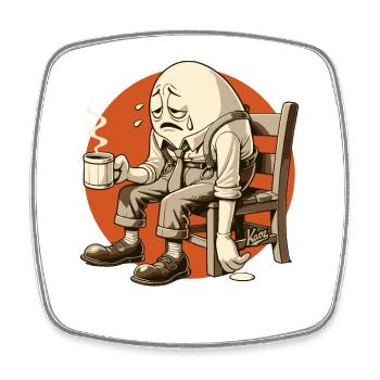 Tired in the morning, a live egg with coffee - Square fridge magnet - white - Front
