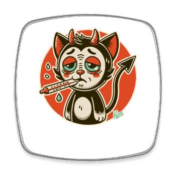 Little sick devil with fever thermometer - Square fridge magnet - white - Front