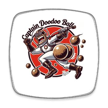 Captain Doodoo Balls – The Mad Sci-Fi Hero - Square fridge magnet - white - Front