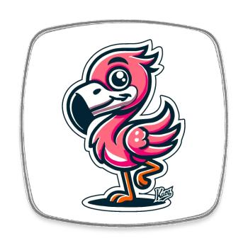 Flamant rose drôle amical - Magnet carré - blanc - Devant