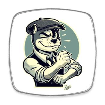 Retro Dapper Cartoon Hund im Stil der 1920er - Viereckiger Kühlschrankmagnet - Weiß - Vorne