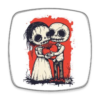 Couple squelette avec amour et cœur - Magnet carré - blanc - Devant