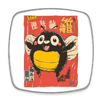 Insecte joyeux, Abeille noire grasse câline - Magnet carré - blanc - Devant