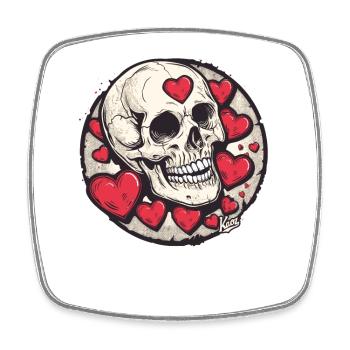 Hearts and in love cheerful skull skull - Square fridge magnet - white - Front