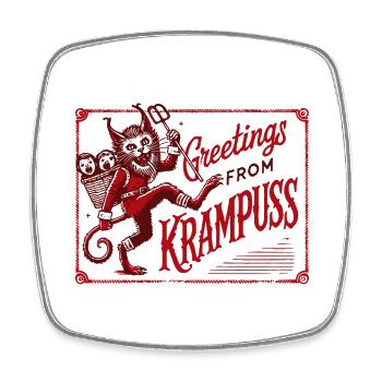 Salutations du motif de Noël vintage Krampus - Magnet carré - blanc - Devant