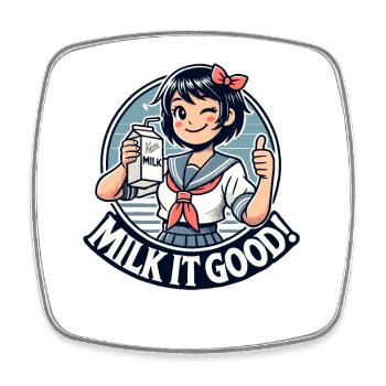 Daumen hoch, Japanisches Schulmädchen mit Milch - Viereckiger Kühlschrankmagnet - Weiß - Vorne