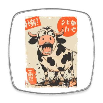 Japanese cartoon cow with whimsy - Square fridge magnet - white - Front